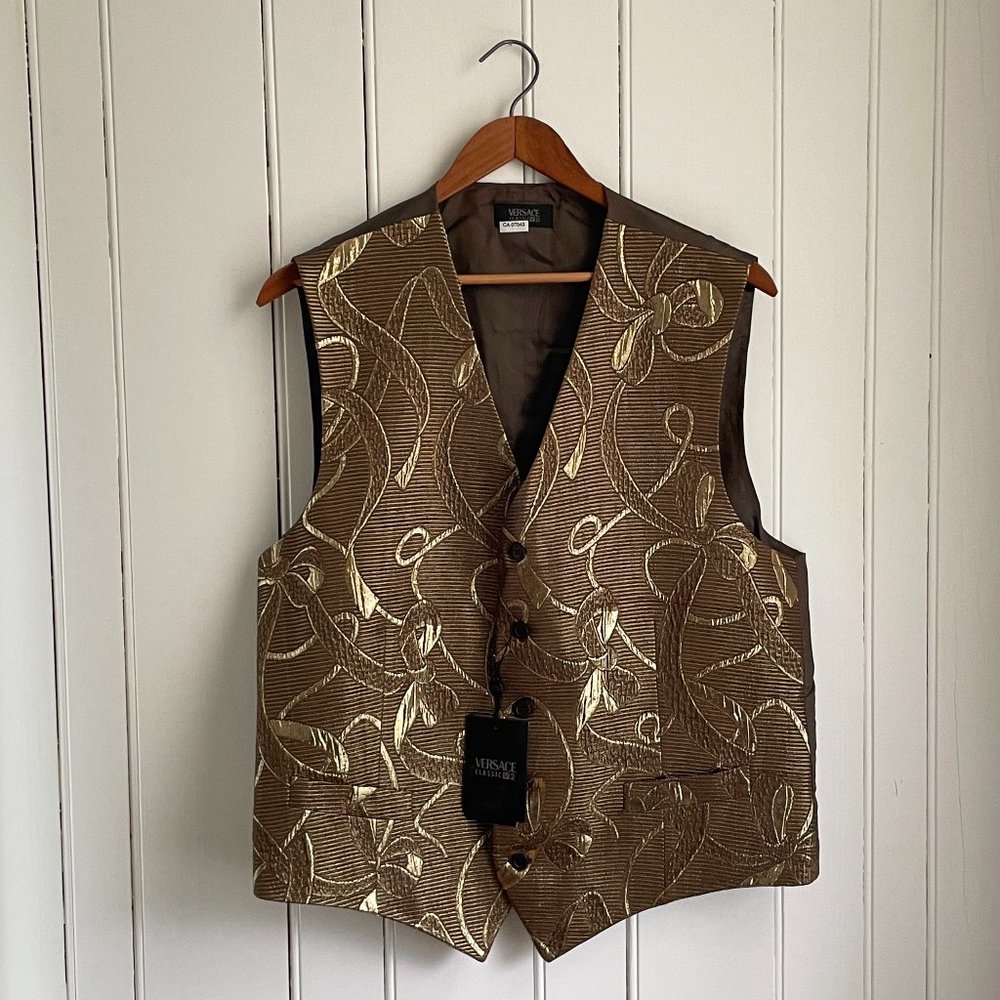 NWOT Versace Classic V2 Metallic Brocade Bow Pattern Waistcoat - Size 48